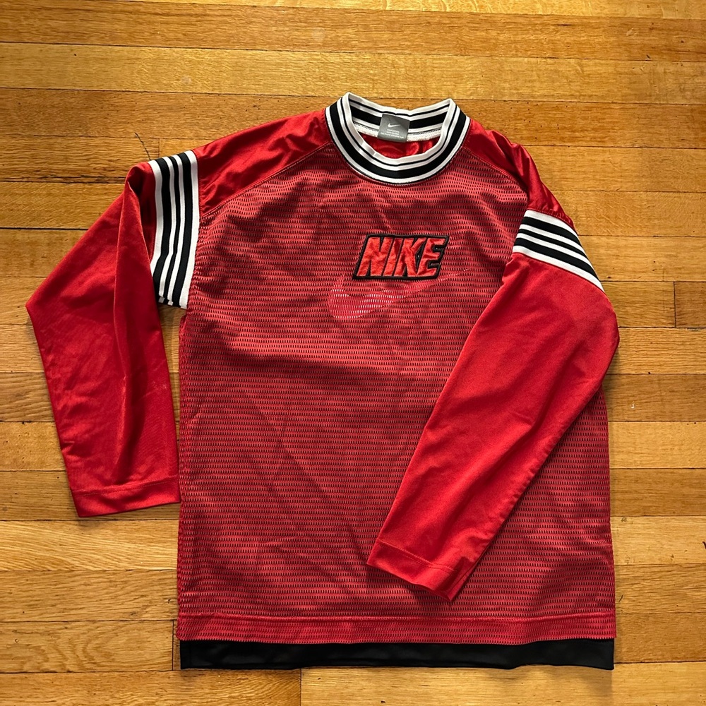 Vtg Nike Swoosh Mesh Overlay  Activewear Shirt Long Sleeve Youth L 14/16